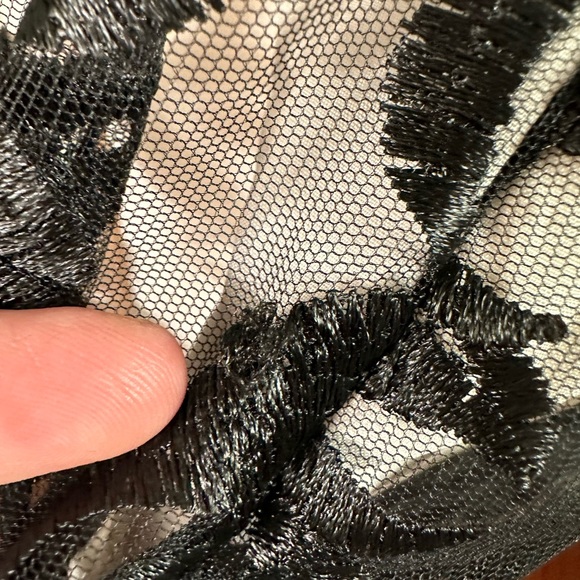 Mia Belle Romantic Mesh Floral Overlay W/Nude Underlay Velvet Bow Dress NWT M - Picture 15 of 15